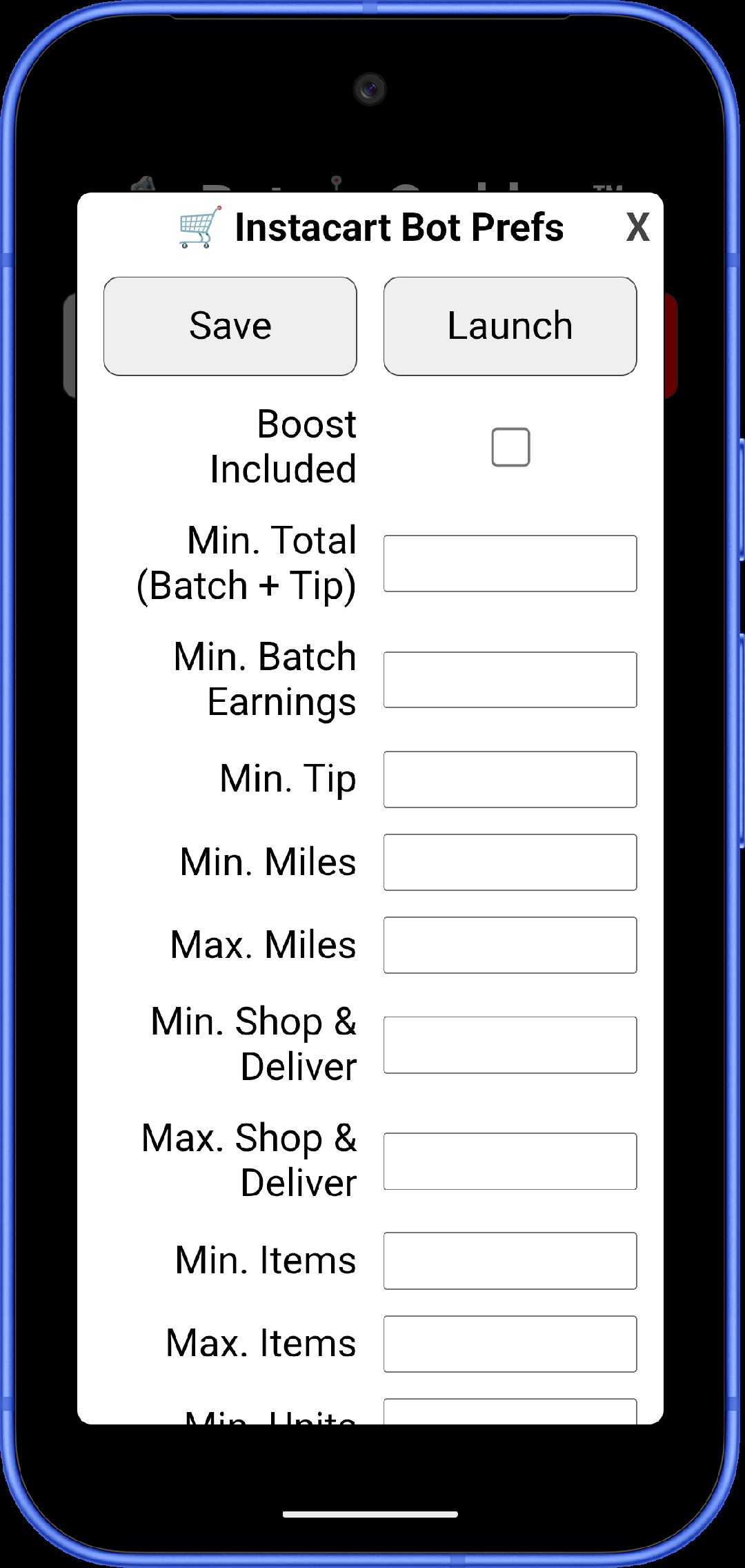 Instacart Bot preferences
