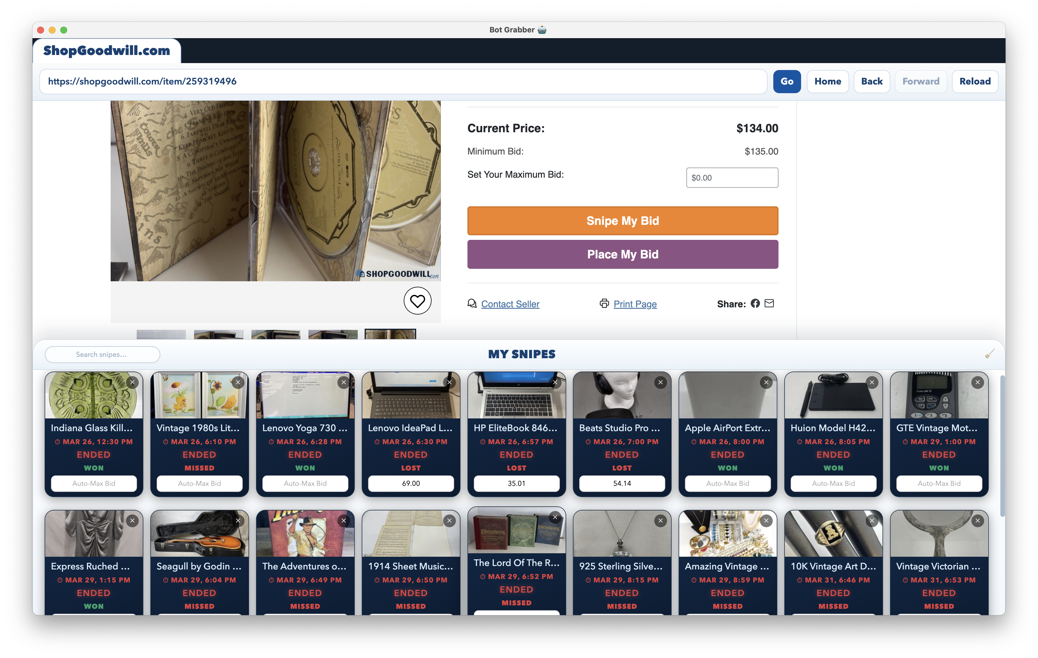 ShopGoodwill Sniper Screenshot