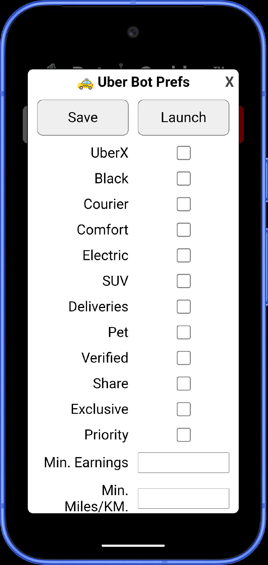 Uber Bot preferences