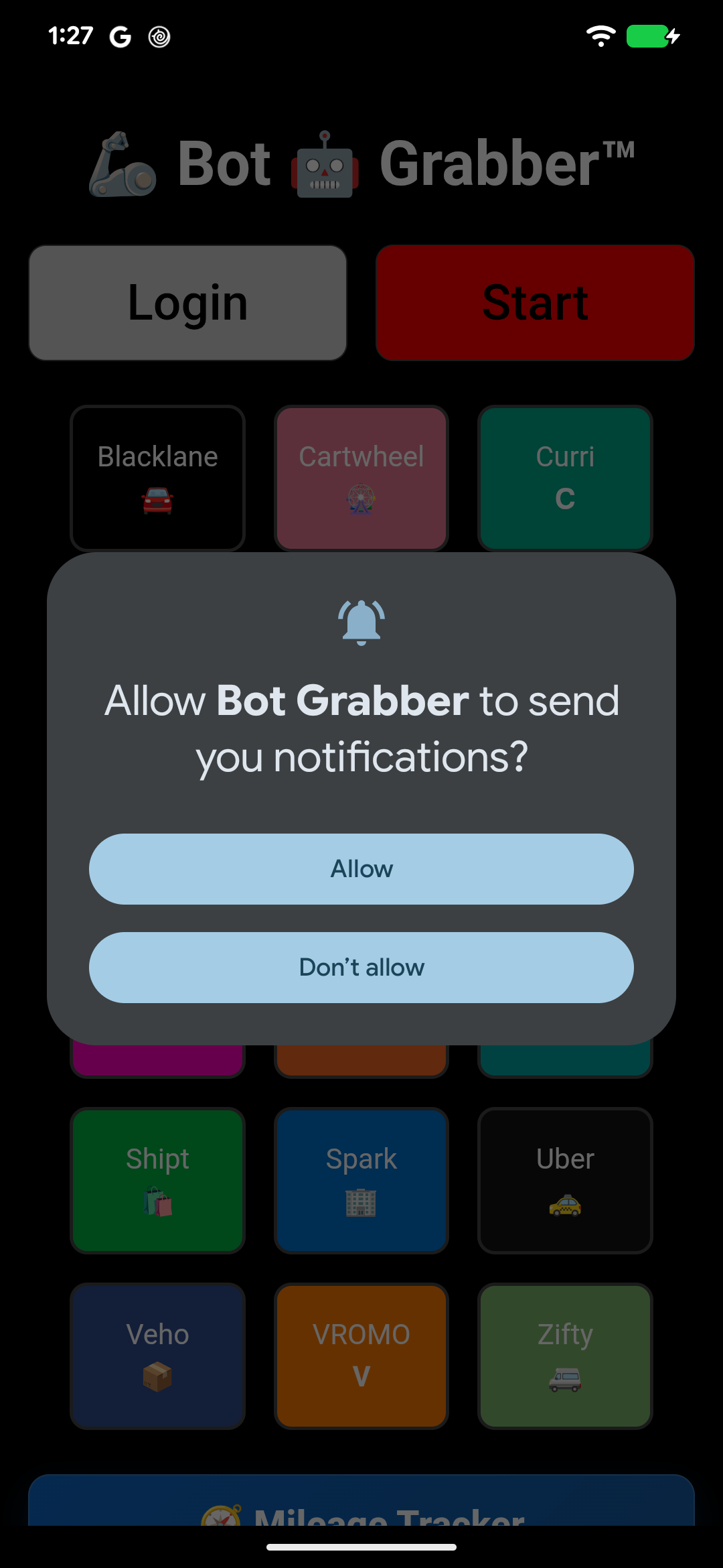 If Android asks, allow Bot Grabber notifications.