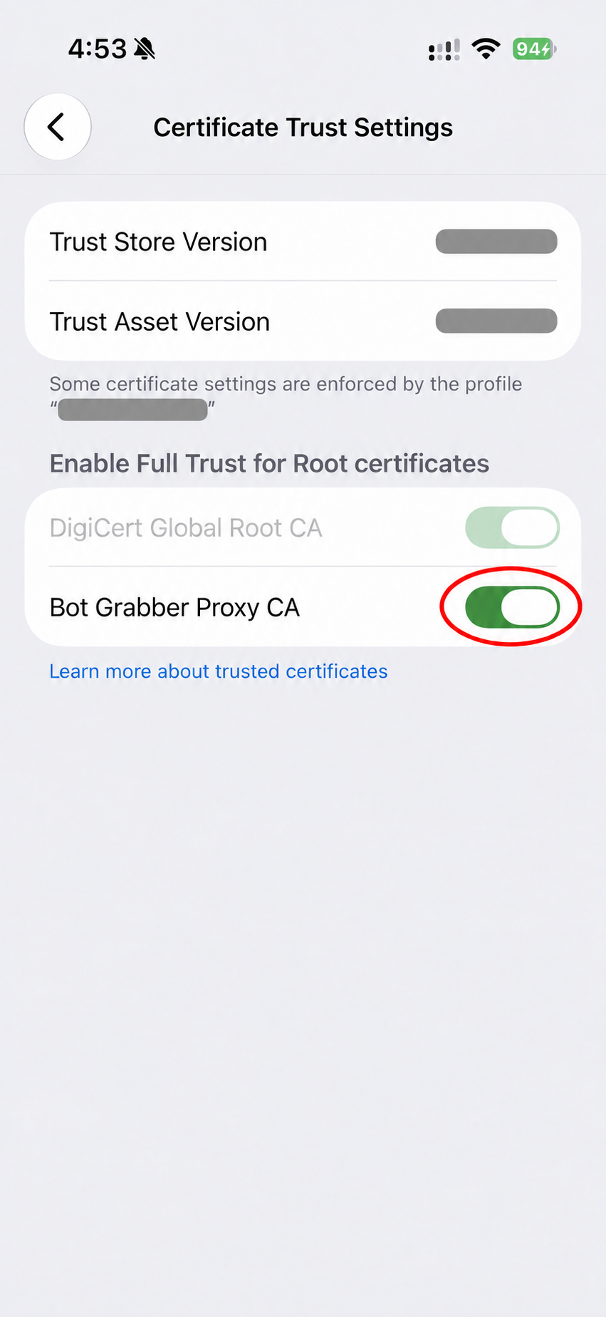 Certificate Trust Settings