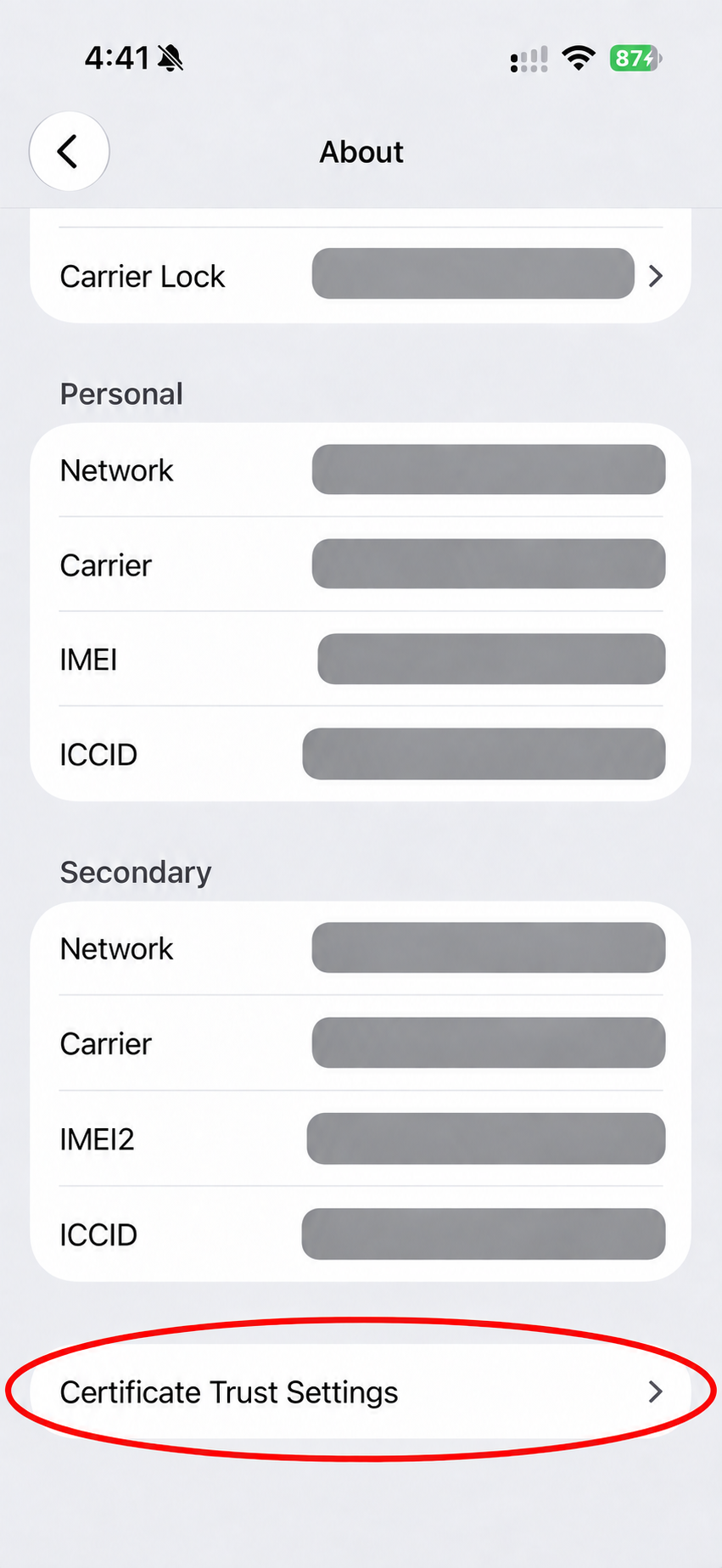 Certificate Trust Settings